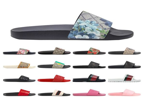

men luxurys designers summer slippers classic floral brocade sandals flats leather rubber platform gear bottoms women outdoor beac3332650, Black