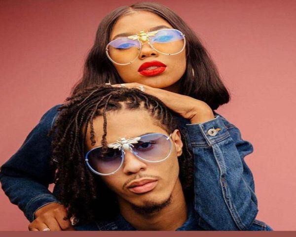 

man woman sunglasses summer street fashion sun glasses metal bees glasses uv400 full frame 10 colors1687707, White;black