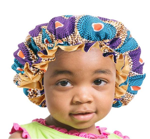 

satin bonnet for children double layer silk lined night sleep cap african pattern flroal print bonnet kids soft hair cover hat5030940, Blue;gray