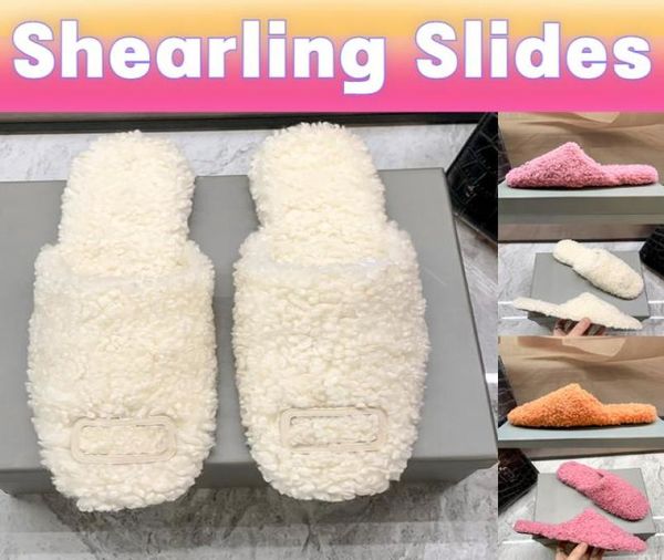 

2023 designer women slippers shearling slipper cosy double signature fur furry slide sandals shoes white pink luxury womens comfor1493124, Black