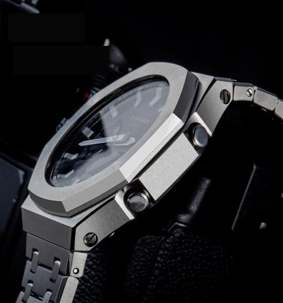 

watch bands ga2100 2rd casioak mod kit case band diy stainless steel for ga21002110 all metal bezel strap replacement2263919, Black;brown