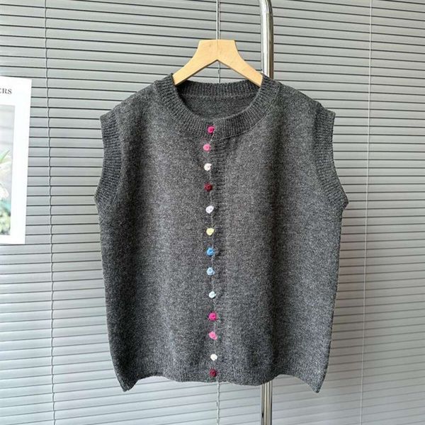 

autumn round neck sleeveless vest casual slimming colorful button wild for women, Black;white