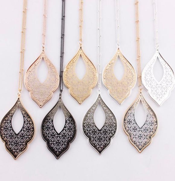 

gold filigree morocco teardrop two tone geometric drop statement earrings long chain necklace for women filigree necklaces pendant6484097, Silver