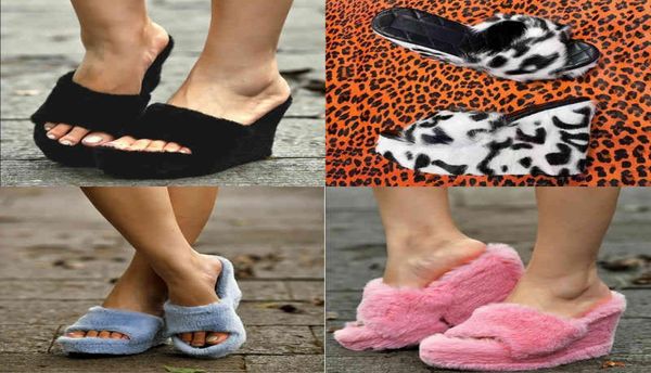 

slippers merk vrouwen moderne slippers 95 cm hakken schoenen korte pluche muilezels hak sandalen zomer wedge slip op slides 3786855, Black