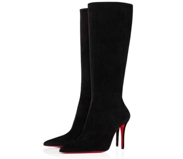 

famous winter brand boots women pointed toe fashion booties kate botta knee-high boot lady party wedding eu35-43.box3655647, Black