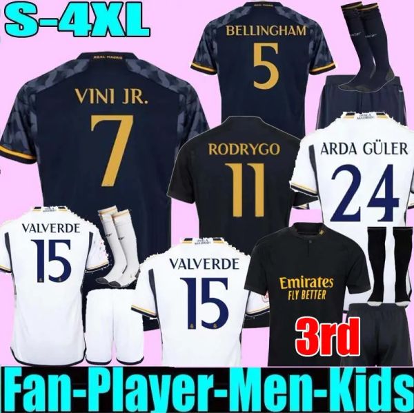 

xxxl 4xl mbappe home soccer jerseys 23 24 fans player football shirt vini jr tchouameni modric valverde 2023 2024 men kids real madrids kroo, Black;yellow