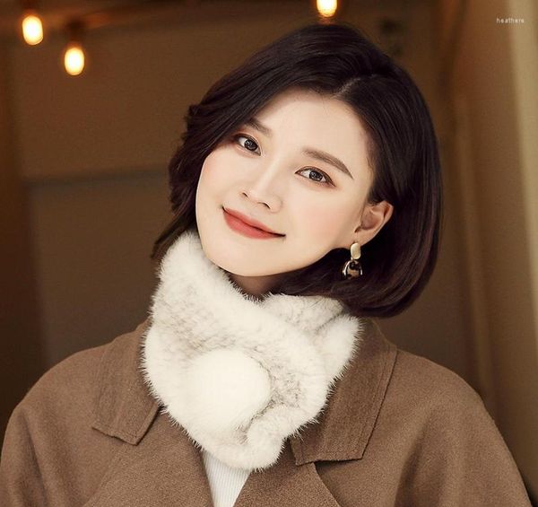 

scarves lantafe winter scarf ring mink with ball for women scarfs real fur collar neck warm fashion3540173, Blue;gray
