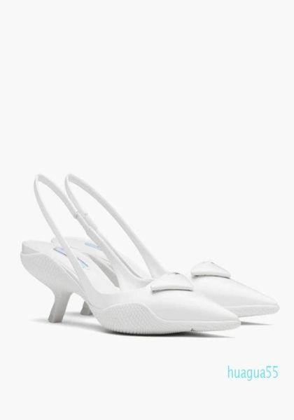 

elegant brushed leather women sandals shoes lady slingback pumps rubber dhell sole hybrid silhouette screenprinted triangle high 8978206, Black