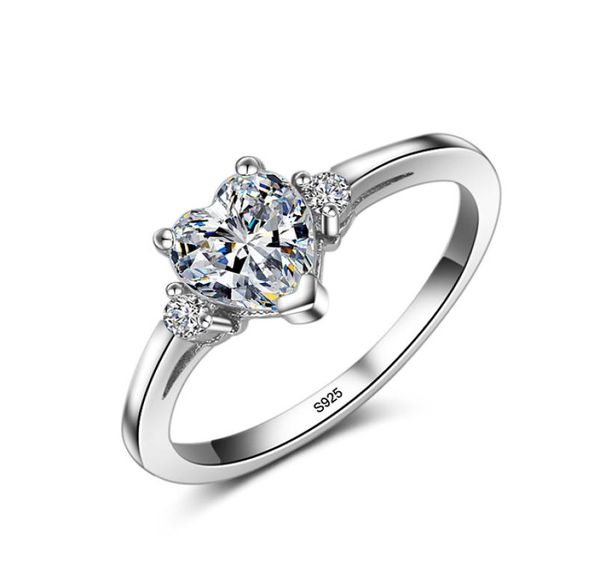 

ergu jewelry solid 925 sterling silver wedding rings for women heart cubic zirconia cz engagement ring fashion jewelry size 4125815857, Golden;silver