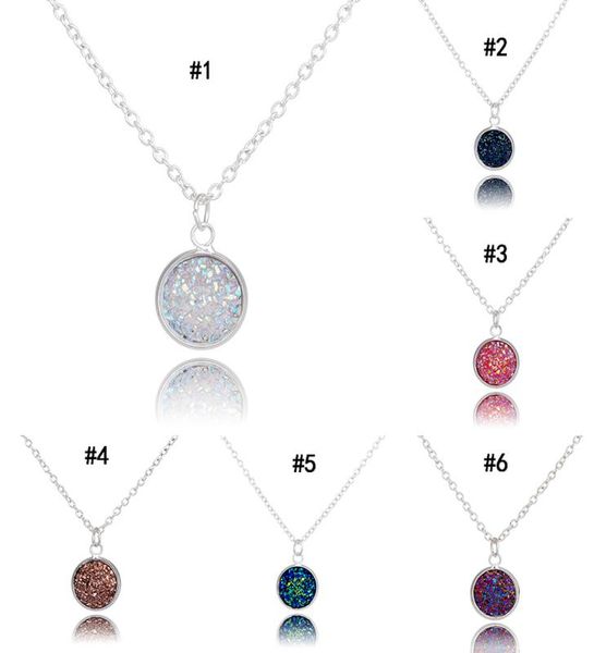 

new fashion round druzy necklaces 6 colors bling natural stone drusy pendant charm link chain necklace for women luxury jewelry gi1063763, Silver