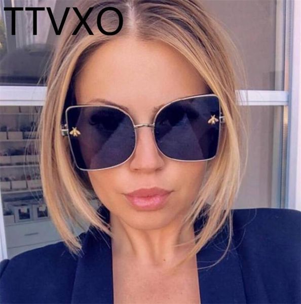 

retro square bee sunglasses womens designer oversized sun glasses mens fashion shades metal sunglasses luxxry sunnies9763920, White;black