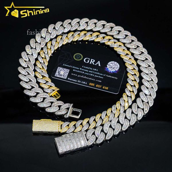 

vvs moissanite iced out diamond gold color chain necklace sterling sier men necklace miami cuban link chain, Silver