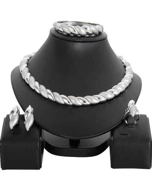 

earrings necklace dubai silver color jewelry sets for women choker ring charm african wedding bridal set3530259
