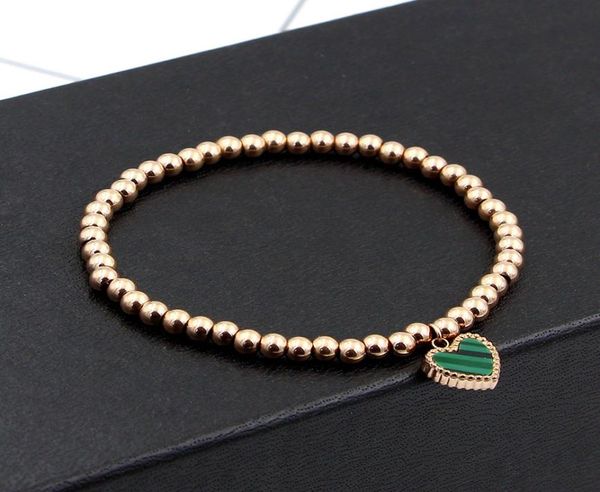 

double side color heart charm stretch strand bangles women jewelry stainless steel ball love beaded bracelets k00516985854, Black