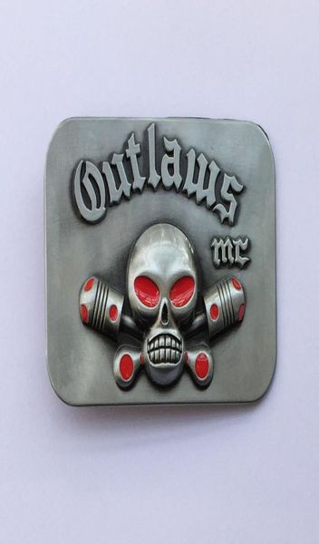 

outlaws skull mc motorcycle club belt buckle swby509 suitable for 4cm wideth belt with continous stock6037084, Slivery;black