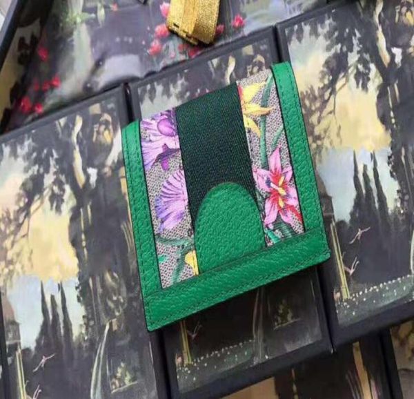 

5a 523155 ophidia card case short walletcanvas leather flora printcoin pocketcome dust bag box7311118, Red;black