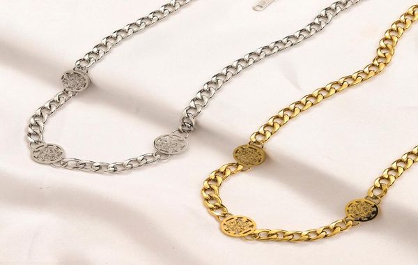

never fading 18k gold plated luxury brand designer pendants necklaces stainless steel round letter choker pendant necklace chain j9360988, Silver