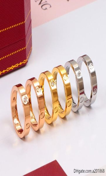 

classic love diamond ring titanium steel men and women 18k rose color gold couple ring narrow version 4mm1720094, Silver