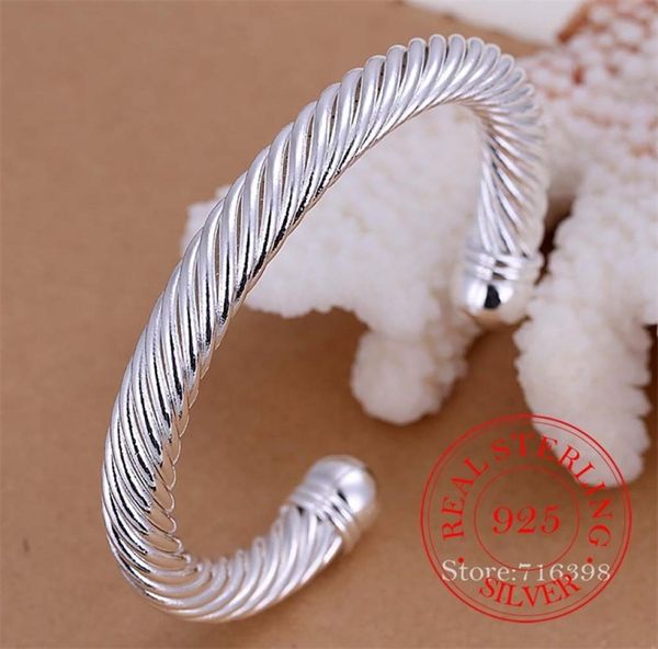 

925 sterling silver bangles men twisted cable bracelet antique brand vintage bangles christmas gifts womens cuff bracelet 2207161494678, Black