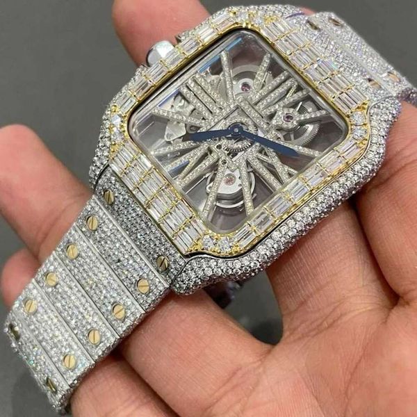 

gfnl handmade setting pass diamond tter vvs moissanite diamond iced out luxury mechanical watchc3mv, Slivery;brown