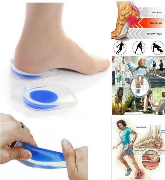 

2 pairs gel soft silicone pain relief increase heel support ortic insole plantar care foot inserts shock cushion pads cup half3740448, White;pink