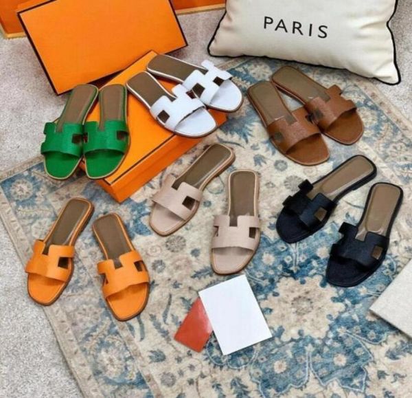 

designer orange slippers luxury sandal women slides flat flip flops odile skin slide ladies beach sandal summer genuine leather slipper shoe, Black