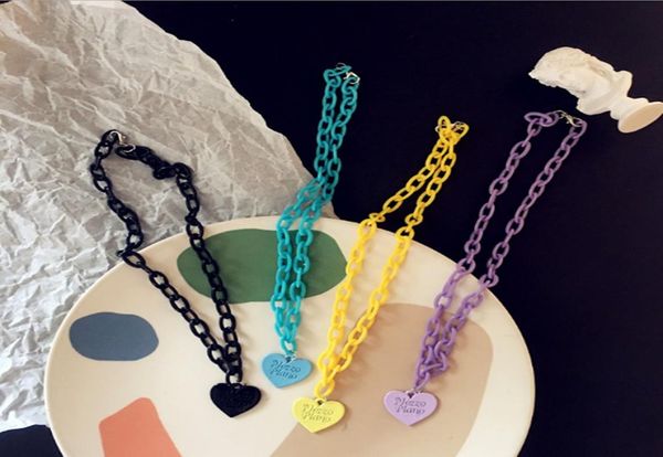 

hiphop harajuku heart pendant acrylic necklace macarons chokers gifts for women collier femme accesories personality party jewelry4316897, Silver