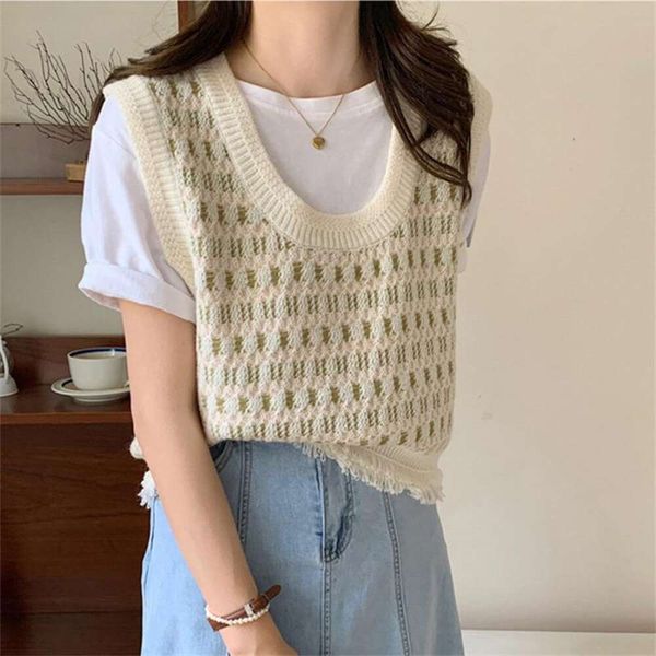 

tassel design retro knitted vest autumn and winter age reducing slimmer short versatile stacked women, Black;white