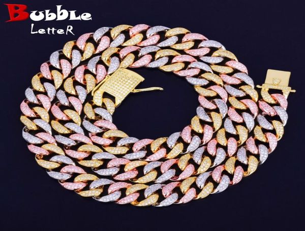 

12mm mixed color icedout baguette cuban chain necklace rose gold color material copper full cubic zircon hip hop rock street6593419, Silver