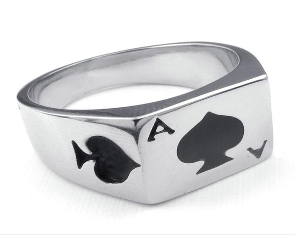 

selling jewelry mens stainless steel ring poker spade ace personalized fashion 316l stainless steel ring2012155, Slivery;golden