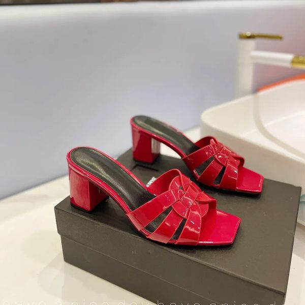 

women's thick medium heeled slippers leather outsole mules genuine leather woven open toe sandals luxury designers high heels factory f, Black