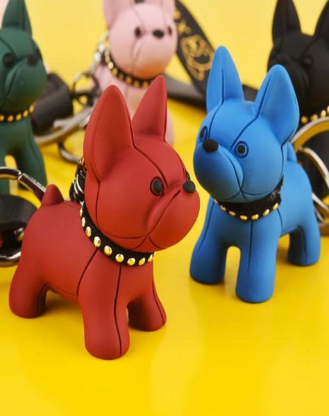 

punk french bulldog keychain bag pendant pu leather dog keychains for women couple car key holder chain ring trinket keyfob5614610, Silver