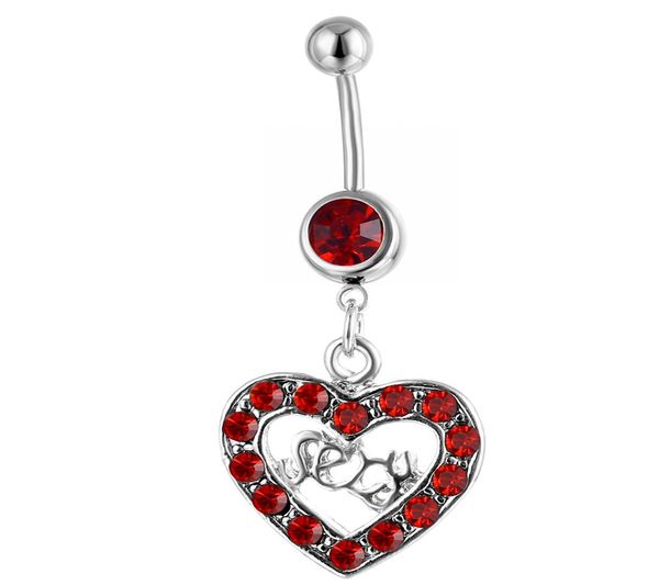 

d0890 heart belly navel button ring red color012345674795646, Silver