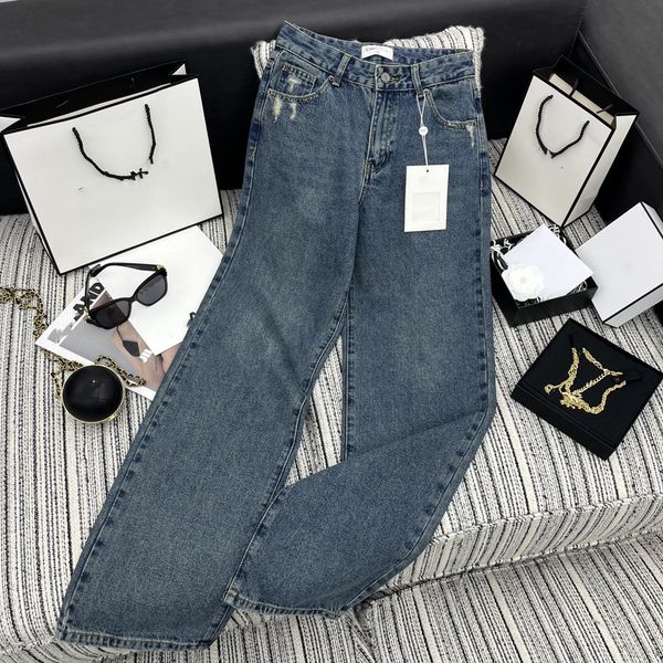 

2023 designer womens jeans female retro designer jeans women's jacket jacket female milan runway designer dress casual long-sleeved clo, Blue