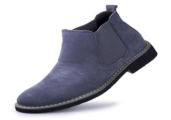 

genuine leather men ankle boots cow suede boots for men flat heel shoes british style slip on england trend shoes zy47014363589, Black