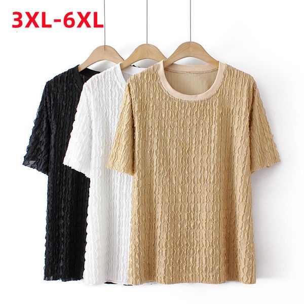 

women's plus size tshirt summer for women large short sleeve loose elastic black white khaki fold 3xl 4xl 5xl 6xl 230905