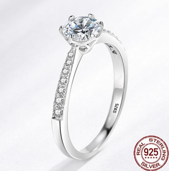 

crystal engagement claws design rings solid 925 sterling silver 6mm cz diamond rings wedding fine jewerly for women xr3655110681, Slivery;golden
