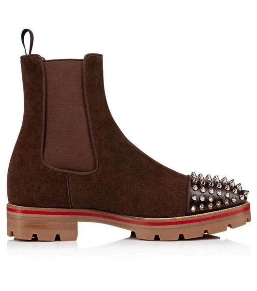 

highest quality men casual boots rubber platform soles melon spikes ankle boot calfskin flats luxury designs with boxes9210349, Black