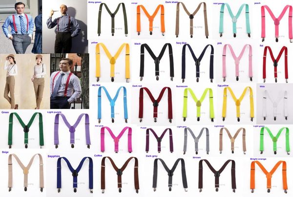 

25x100cm new mens womens clipon y back elastic suspenders adjustable braces christmas gift 42 colors high qua8759192, Black;white