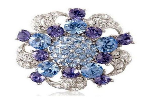 

vintage style rhodium silver blue and tanzanite crystal flower brooch wedding party gift pins 5591931, Gray