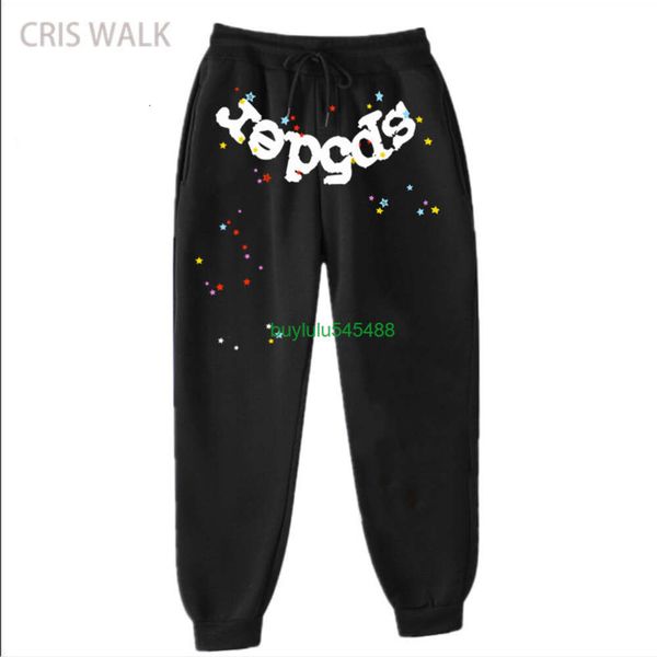 

2023 men's and women's pants sweatpants fashion spider web sp5der 55555 autumn winter sports hip-hop leggings bathroom fleece casu, Black