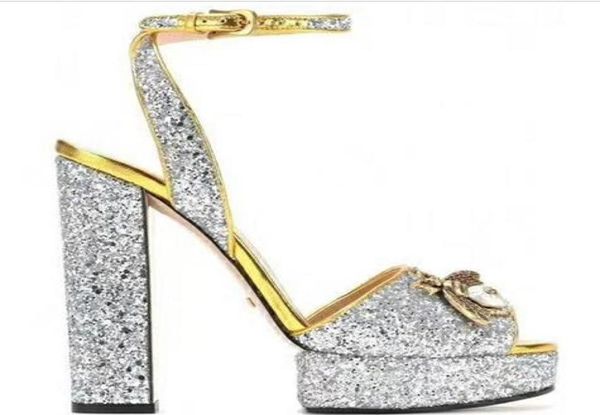 

2018 high heel platform sandals brand designer women summer runway heels peep toe models fottwear shoes luxury designer chain shoe4445894, Black