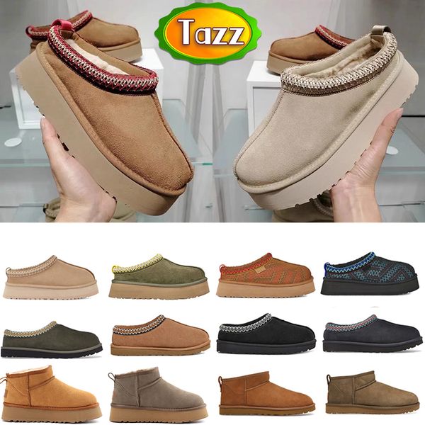 

tasman slippers tazz chestnut fur slides sheepskin shearling classic ultra mini platform boot mustard seed winter mules women men snow shoes, Black