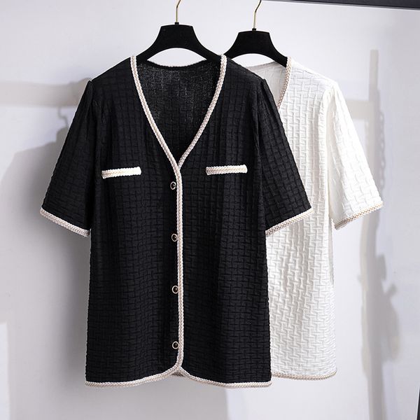 

women's plus size tshirt 160kg bust 160 summer loose ice silk small fragrance knitted black white 5xl 6xl 7xl 8xl 9xl 10xl 230905