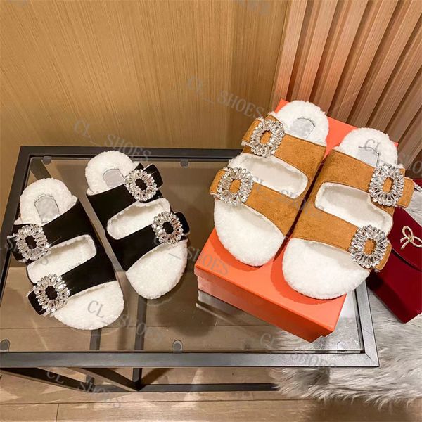 

designer shoes women chypre wool slippers boots fashion lazy fur wool slipper l casual shoes lady winter flops cartoon plush slide slippers, Black