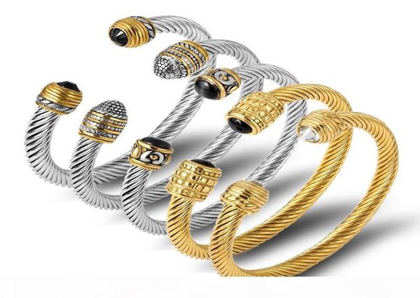 

fashion cuff bangle stainless steel cable rope bracelet for men boy simple wristband jewelry8458318, Black