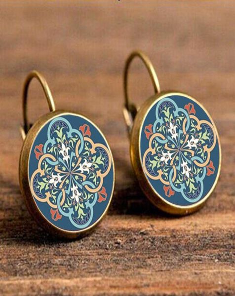 

vintage mandala flower enamel earrings for women jewelry handmade earrings charm yoga om zen buddhism india earring symbol2316510, Golden