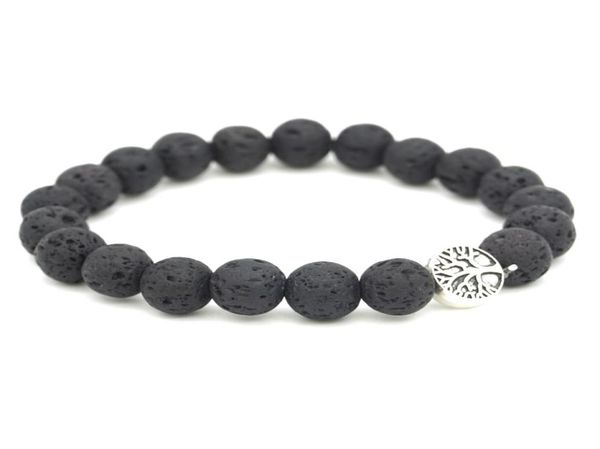 

tree of life charms 8mm black lava stone beaded bracelet essential oil diffuser bracelet volcanic rock hand strings mki2559526, Golden;silver