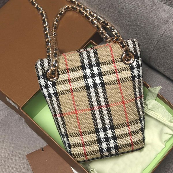 

luxury shoulder bag check bucket handbags purse fashion letter canvas women chain small tote wallets weave crossbody bags