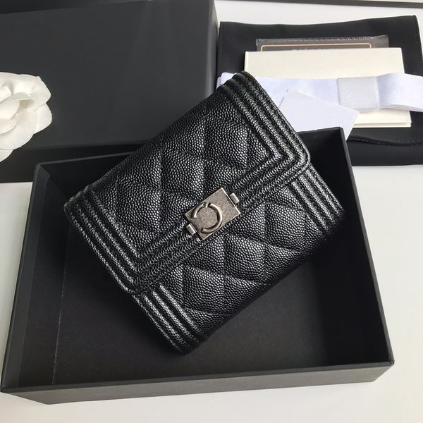 

designer wallet luxury women handbag purse black pink calfskin leather card holders 6 card position vintage hardware with box, Red;black